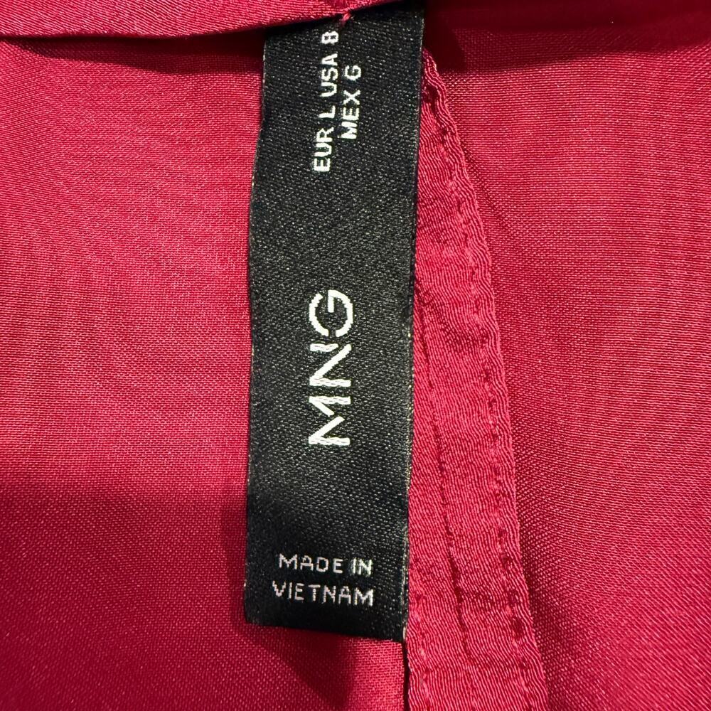 Mango Red Burgundy Satin Knot Front Maxi Dress Deep V Long Sleeve Sexy Cocktail - Picture 8 of 10